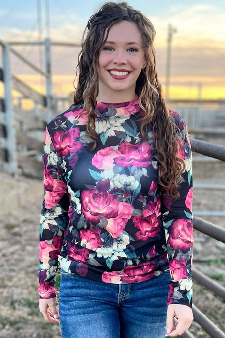 Black Where Flowers Bloom Mesh Top