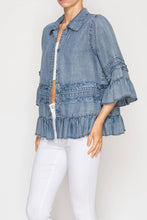 Denim Lightweight Chambray Ruffle Detailed Jacket