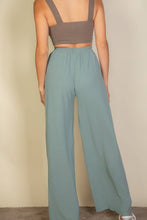 Drawstring waist wide leg minimalist pants: Washed Blue / L