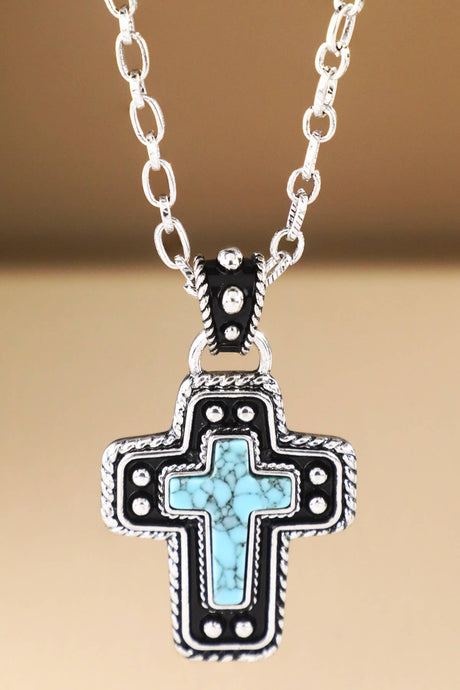 Turquoise Western TXR Hand Stone Cross Necklace