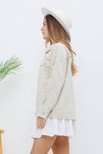 Beige Washed Trim Detail Snap Up Twill Distressed Jacket