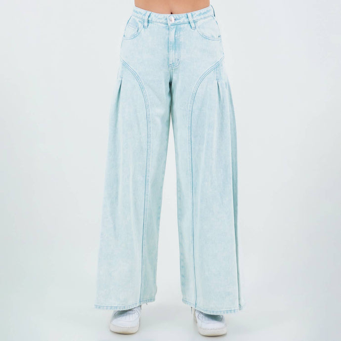 Blue Wash Super Wide Leg Mid Rise Pants