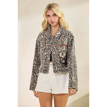 Floral Sequins Leopard Denim Veveret Jacket with back contrast