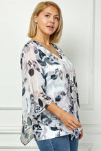 Ivory Black Taupe Plus Bloom Water Floral Layered Blouse