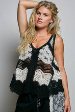 Black Multi Border Weave Scalloped Crochet V-Neck Sleeveless POL Top