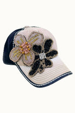 Charcoal Black Floral Bouquet Bejeweled Bling Glitz Two Toned Cap,Adjustabe: