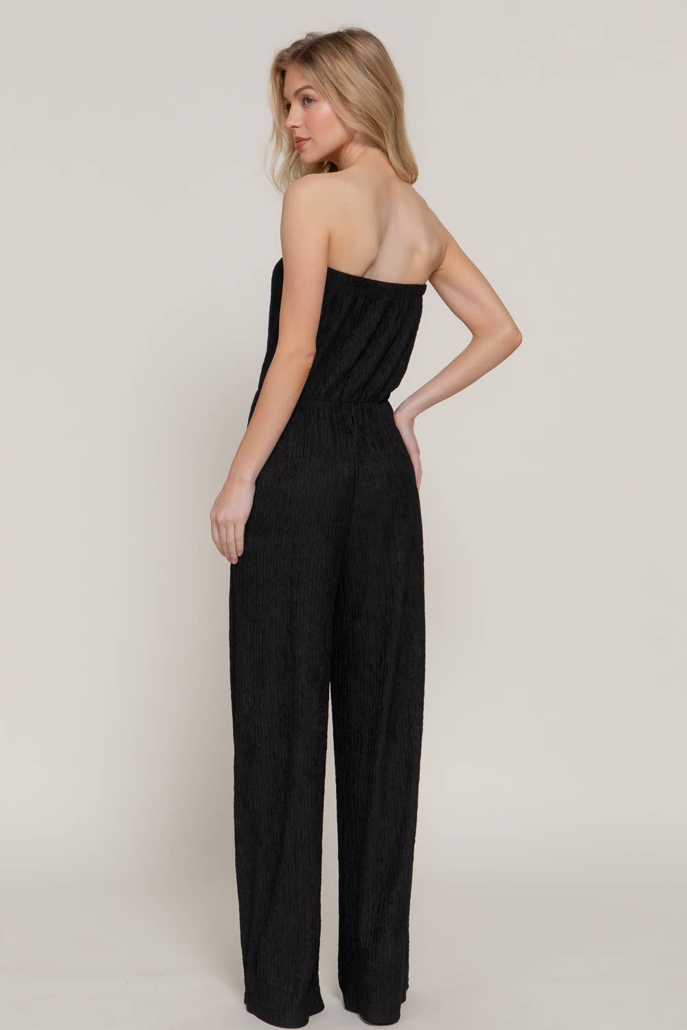 Black Crinkle Knit Tube Jumpsuit