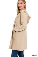 Black Hooded Open Front Sweater Cardigan