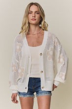LIGHTWEIGHT FLORAL SWEATER CARDIGAN - CESW3607: IVORY / S-M-L(2-2-2)