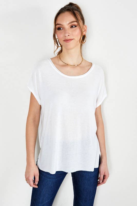 White Short Dolman Sleeve Light Weight Venti Top