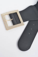 Black Silver Rhinestone Buckle Elastic Belt