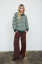 Hunter Green Contrast Wide Neck Long Sleeve Stripe Knit Top