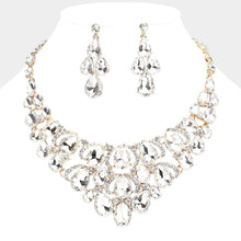 Jet Black Teardrop Stone Cluster Evening Necklace