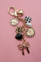 Gold Bow Checker Heart Flower Bag Charm