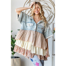 Light Denim Multi Tiered Ruffle Hooded Short Sleeve Oli+Hali Jacket