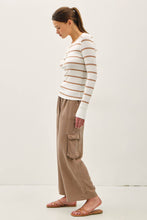 Heather Grey Classic Ribbed Striped Henley Long Sleeve Top