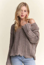 Mocha Distressed Mineral Washed Sweater