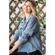 Med Wash Plus Sparkling Snap Button Denim Veveret Shacket