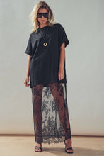 Black Mixed-Media T-Shirt Dress with Sheer Lace Skirt