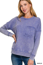 Ash Black terry Washed Raw Edge Front Pocket Pullover