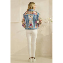 Med Wash Denim Veveret Jacket with Floral Organza Inset