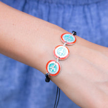 Pewter Bracelet with Color Enamel - Red/Aqua Peace Sign