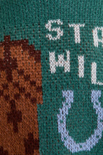 Green Long Sleeve Crew Neck Cowgirl Graphic Sweater