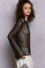 Charcoal Round Neck Open-Knit Long Sleeve Thin Sweater POL Top