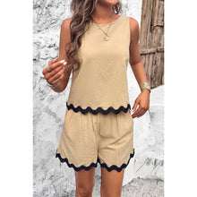 Beige Sleeveless Ruffle Hem Shirt & Shorts set