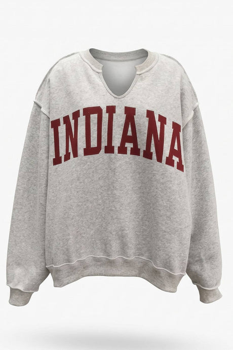 Heather Grey Crimson 'INDIANA/IN' Reversible Varsity Sweatshirt