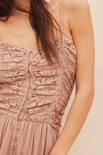 Taupe Solid Sweetheart Neck Lace Chiffon Midi Dress