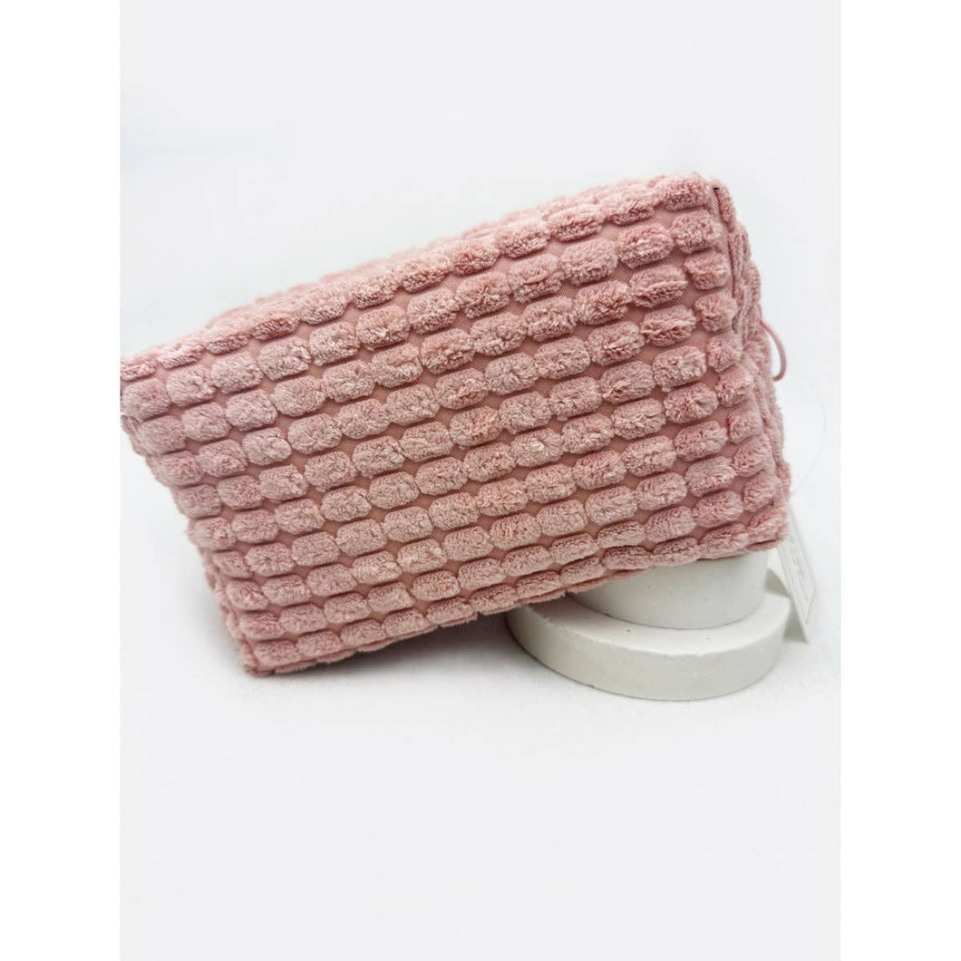 Pink Soft Puff Textured Light Weight Cosmetic Bag