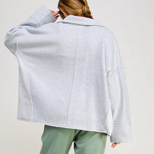 Heather Grey V Neck Polo Oversized Sweatshirt Pullover
