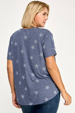 Navy V Neck Short Sleeve Star Print Tee
