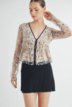 Cream Sheer Embroidered Mesh Peplum Top with Polka Dot Detail