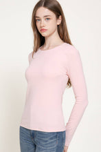 Blush Long Sleeve Round Neck Rib Knit Top
