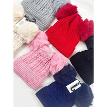 Kids Double Pom Pom Cable Knit Beanie: MIX COLOR / ONE(10)