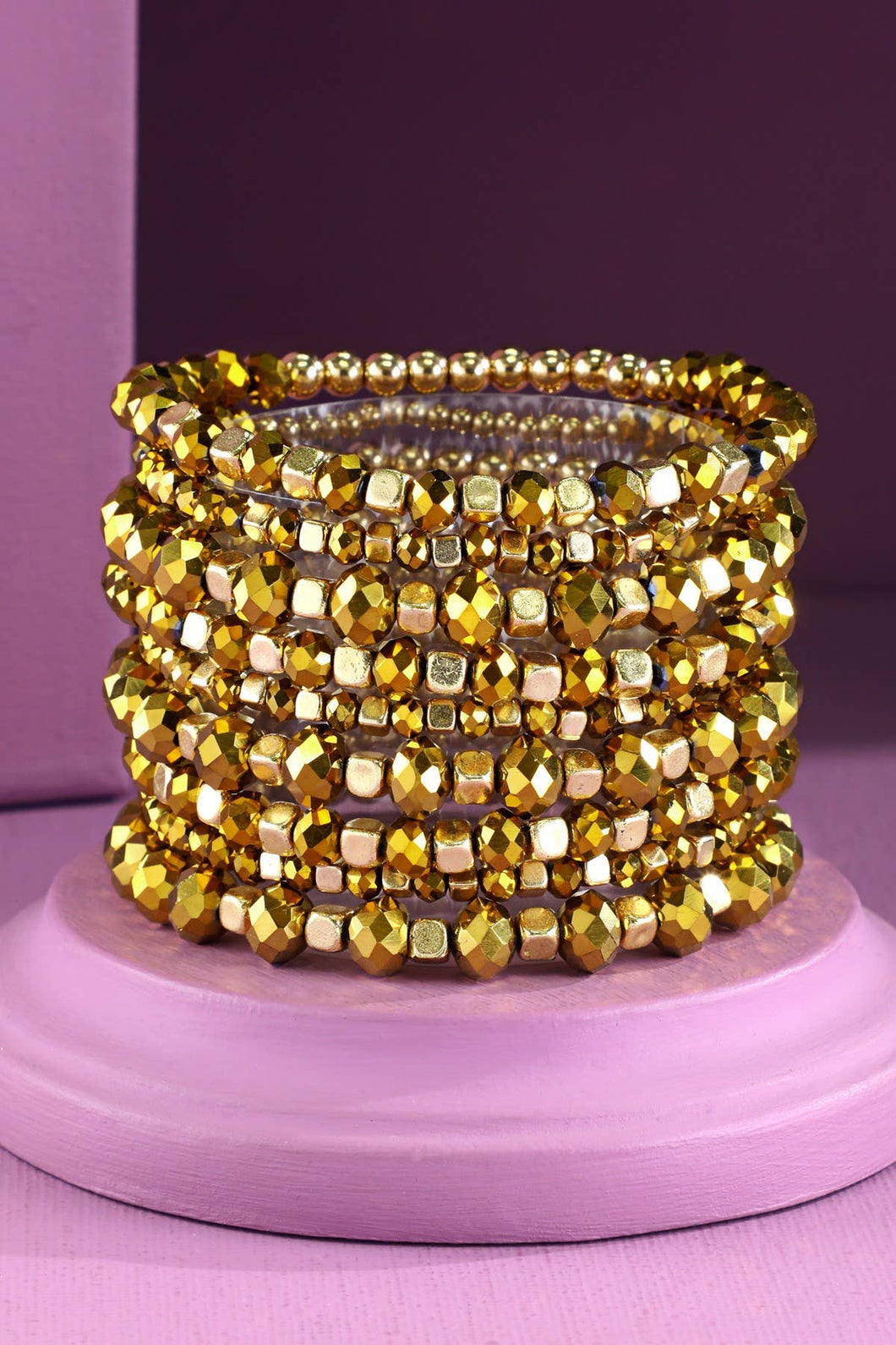 Bronze 9 Set Colorful Stackable Beaded Stretch Bracelet