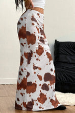 Cow Print High-Slit Midi Skirt
