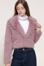 Mauve Long Sleeve Notched Collar Faux Fur Cropped Jacket