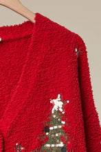 Red Christmas Tree Embroidered Soft Cardigan