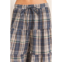 Blue Tiered Plaid Wide-Leg Pants