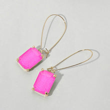Red Emerald Cut Stone Dangle Evening Earrings