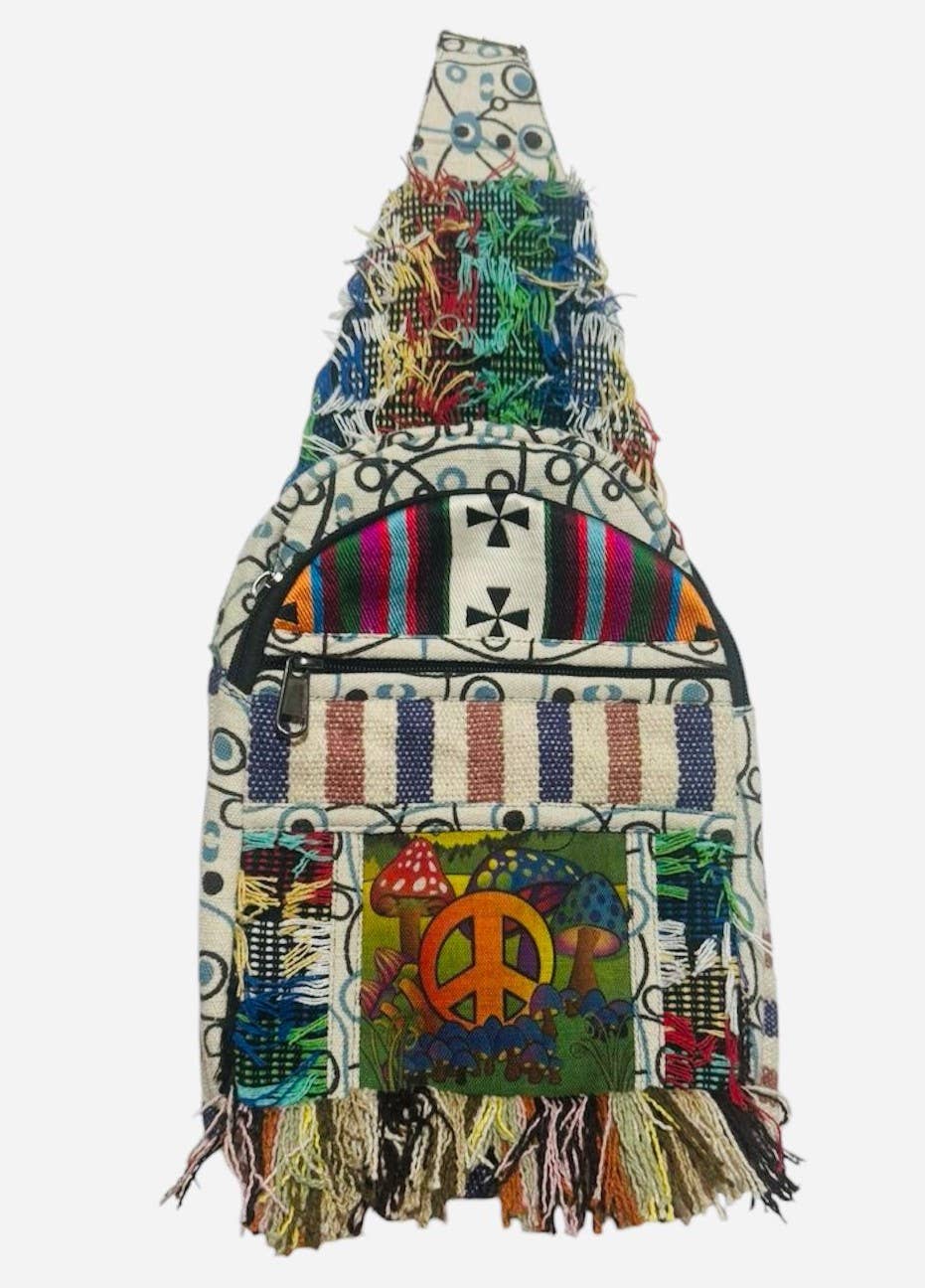 Cotton Multi Patch Eyelash Fringe Crossbody Bag