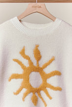 Ivory Cozy Knit Mello Sweater with Bold Yellow Sun Patch