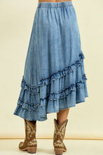 Denim Asym Ruffle Midi Skirt