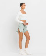 Abstracted High Rise Side Slit Denim Vervet Shorts