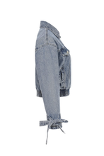 Med Blue The Boundless Oversized Ribbon Detail Denim Jacket
