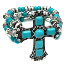 Large Cross Turquoise Stone Western Chunky Beaded Bracelet: Multicolor