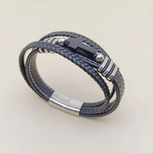 Stone Cross Charm 3 Layer Leather Men's Bracelet